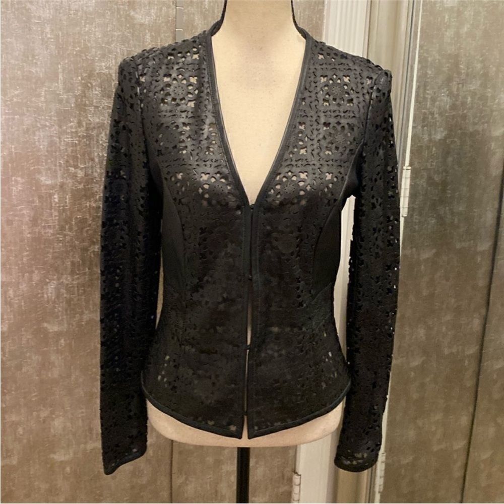 Carlisle Black genuine  leather laser cut Women's Blaze/ jacket , US4